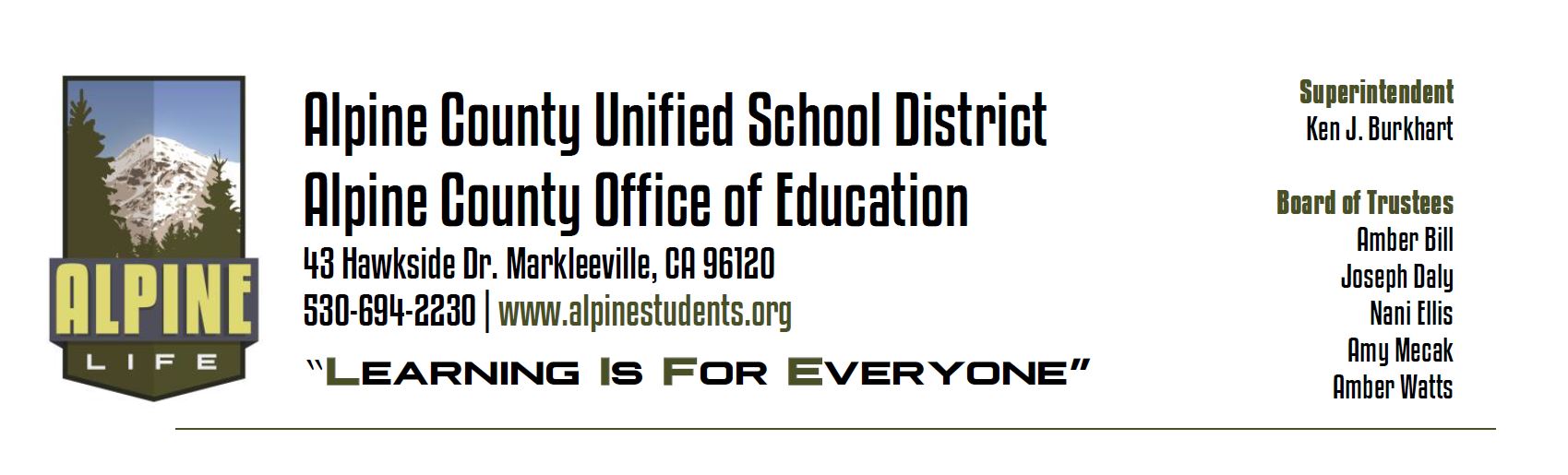 Alpine County Unified & Alpine County Office of Education (Markleeville outside Lake Tahoe) Logo